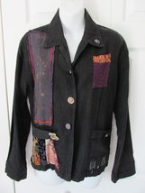 LEE ANDERSEN Art to Wear Appliques 100% Linen Jacket S Black Paint Pocke... - £59.92 GBP