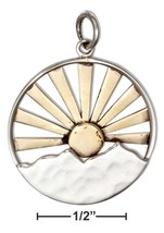 Sterling Silver Double Layer Mountain Charm with Bronze Sun and Rays pendant - £45.54 GBP