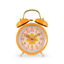 Mini Floral Indoor Vintage Groovy Style Orange Table Top Analog Alarm Clock - £19.38 GBP