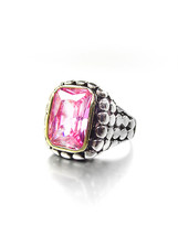 GORGEOUS Chunky Designer Pink CZ Crystal Balinese Silver Dots Texture Ring - £23.94 GBP