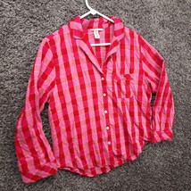 Victoria Secret PJ Top Shirt Women Small Pink Metallic Check Button Up S... - £10.11 GBP