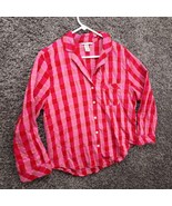 Victoria Secret PJ Top Shirt Women Small Pink Metallic Check Button Up S... - £10.07 GBP