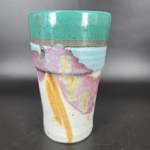 Studio Pottery Vase 7&quot; Hand Made Stoneware Drip Glaze Pattern Vintage - $36.39