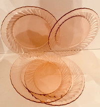 ARCOROC France Pink Depression Glass Luncheon or Salad Plates Swirl Rosa... - £27.09 GBP