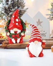 Set of 2 Resin Christmas Gnomes 4.3&#39;&#39; Adorable Hand Painted Tabletop Tomte Colle - £30.03 GBP