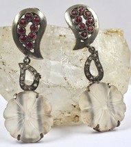 Designer Granat &amp; Kristall Quarz geschnitzte Blume Diamant 925 Silber Oh... - $175.80