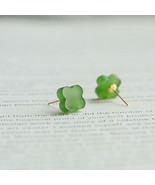 Hetian Jade Lucky Clover Ear Studs-18K gold - $93.99