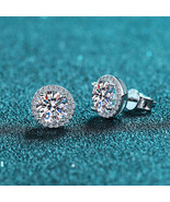 GRA Certified Round Cut Halo 0.5/1 Carat Moissanite S925 Stud Earrings - $1,516.36 MXN+