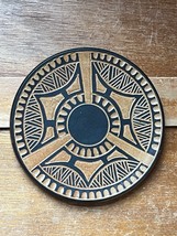 Brown &amp; Tan Southwest Style Incised Pottery Round Tile Trivet - 5 inches... - $14.89