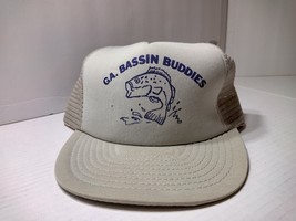 70s Vtg Ga Bassin Buddies Snap Back Hat Cap Fishing Trucker Style Gray Taiwan Roc - £36.20 GBP