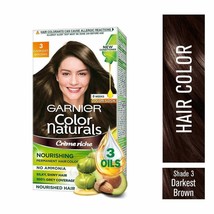 Garnier Color Naturals Crème Hair color, Shade 3 Darkest Brown, 70ml+60g (1 SET) - £13.71 GBP