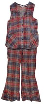 Vtg KMart 70&#39;s Girls Pants Suit Vest flare bottoms Costume 70s Blue Red Plaid - £36.98 GBP