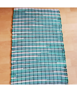 New Green and Tan Woven Loomed Rag Rug 42 x 27 inches Machine Washable U... - £32.50 GBP