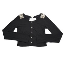 Bozzolo Shirt Womens M Black Long Sleeve Round Neck Button Sequin Casual Tee - £19.16 GBP