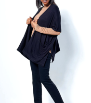 Susan Graver Weekend Jersey Knit Relaxed Cardigan- BLACK, PETITE XXS (A399657) - £17.39 GBP