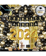 Graduation Party Decorations Class of 2024 -Black Gold Graduation Balloo... - £24.77 GBP
