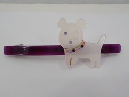 LARGE PURPLE BARETTE HAIR CLIP WHITE DOG W/EYE SPOT SEQUINED FACE &amp; COLL... - £7.50 GBP