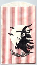Trick Or Treat Halloween Candy Goodie Bag Witch On Broom Bats Stripes Uncommon - £13.82 GBP