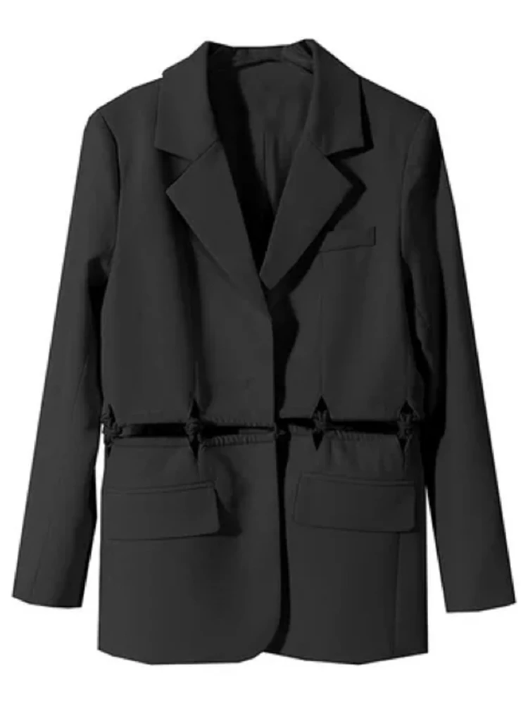 TWOTWINSTYLE   Plain Blazers For Women Notched Loose Long Sleeve Hollow ... - £196.33 GBP