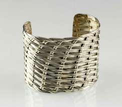 Handmade Wide Basket Weave Double Wire Sterling Silver Cuff Bracelet 112.6g - £395.68 GBP