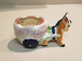 Vintage Ceramic Donkey Mule Pulling Cart Planter Hand Painted - £11.82 GBP