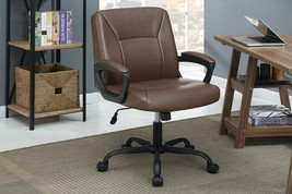 Office Chair 1pc Brown Color Upholstered Seat back Adjustable Chair Comfort - $160.02