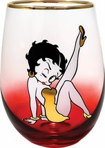 Betty Boop 21706 Stemless Wine Glass 20 oz Red Gold Foil Rim and Accents - £17.13 GBP