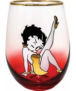 Betty Boop 21706 Stemless Wine Glass 20 oz Red Gold Foil Rim and Accents - £17.36 GBP