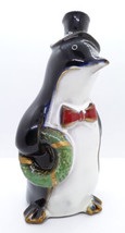 Penguin In Top Hat Carrying A Christmas Wreath Figurine - Ceramic L178 - £11.93 GBP