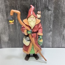 Old Time World Santa with Staff Lantern Woodland Owl and Squirrel Tall 13.75&quot; - £29.72 GBP