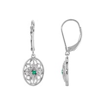 Emerald Leverback Earrings Sterling Silver Granulated Filigree Design - £159.04 GBP