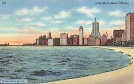 Postcard Lake Shore Drive Oak Street Old Cars Beach Chicago Illinois Lin... - £5.57 GBP