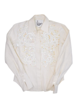 Vintage Western Shirt Womens 10 L Sequin Beaded Cowgirl Linen Blend Rodeo IBE - £44.79 GBP