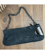 Halston Heritage Black Pebbled Leather Gunmetal Chain Clutch Baguette Ba... - $1,475.86 MXN