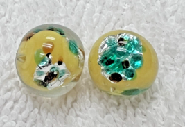 2 Vintage Handmade Art Glass Lampwork Beads Yellow w Foil Multi Color 5/... - $8.42