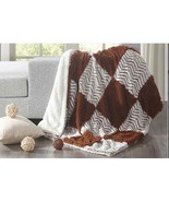 CLEARANCE CHOCOLATE BROWN CHECKERED CHEVRON SHERPA THROW BLANKET - €25,50 EUR