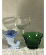 VTG Clairey France Goblet, Indiana Glass Forest Green Custard &amp; Akro Aga... - £14.98 GBP