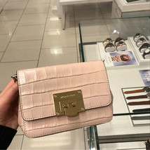 NWT Michael Kors Tina MK Embossed Leather Crossbody Bag Ballet Pink Small $268 - £64.98 GBP