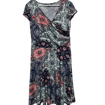 Oxiuly Fashion Women&#39;s Blue Green Paisley Cross V-Neck Cap Sleeve Dress ... - $16.83