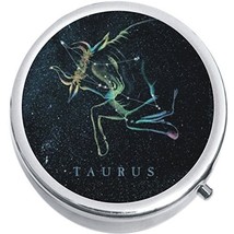 Taurus Zodiac Stars Medicine Vitamin Compact Pill Box - $9.78