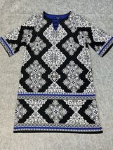 Roz &amp; Ali Womens Sz 16 Dress Black Blue White Geometric Print Lined Shif... - $21.95