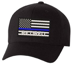 Thin blue Line Retired USA Flag Embroidered Hat Police Hat LEO Hat Flex Fit/Adj. - £17.57 GBP