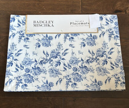 Badgley Mischka Set of 4 Placemats New White Blue Floral Print Summer - £24.09 GBP