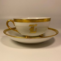 Antique MZ Austria  white and gold footed China Teacup &amp; Saucer - $15.76