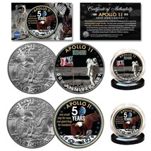 APOLLO 11 50th Anniversary Man on Moon Genuine Eisenhower Dollar NASA 2-Coin Set - £14.95 GBP