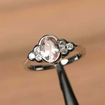 2Ct Oval Cut Simulated Morganite Solitaire Engagement Ring 14K White Gold Plated - £32.87 GBP