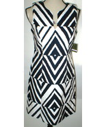 New Womens NWT $228 Taylor Dress 6 Navy Blue White Textured Chevron Cott... - £180.43 GBP