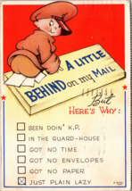 A Little Behind On My Mail Baby In Uniform Postcard Wipco 1942 - £15.73 GBP