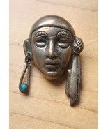 Vtg Native American Indian Brave Face Head Silver &amp; Turquoise Pin Mexico... - $1,035.29 MXN