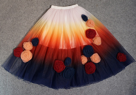 Navy Flower Long Tulle Skirt Outfit Women Custom Plus Size Tulle Skirt image 5